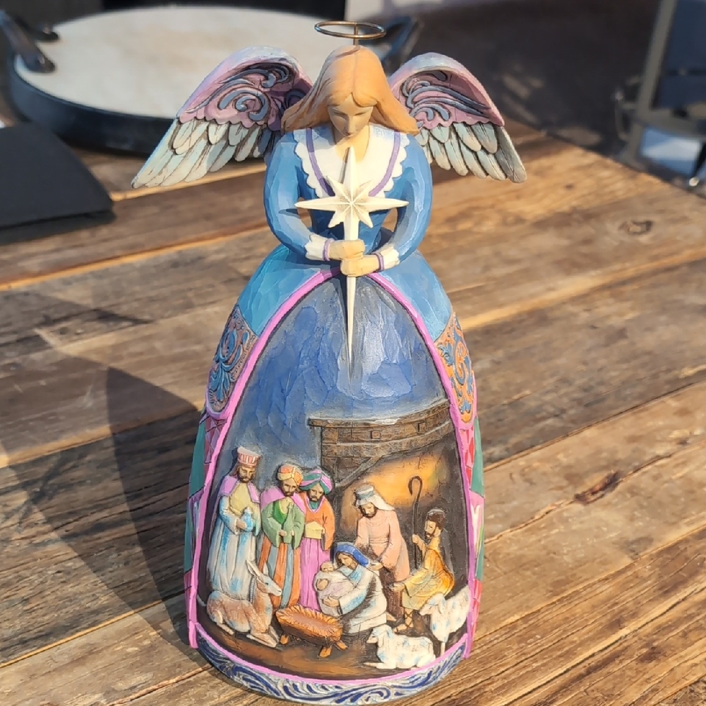 Jim Shore Angel Nativity Scene Music Box- Blue and Pink O Holy Night